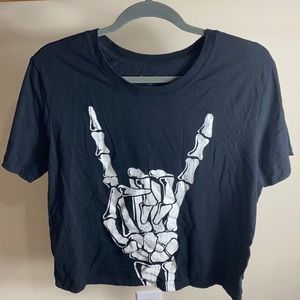 Black tee with skeleton hand